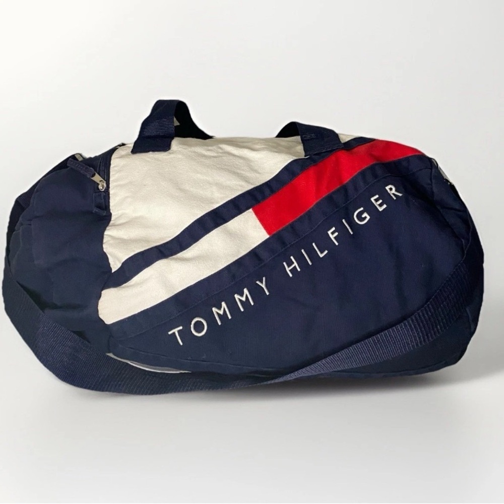 Tommy‎ Hilfiger Blue and Red Duffel Bag with Signature Design